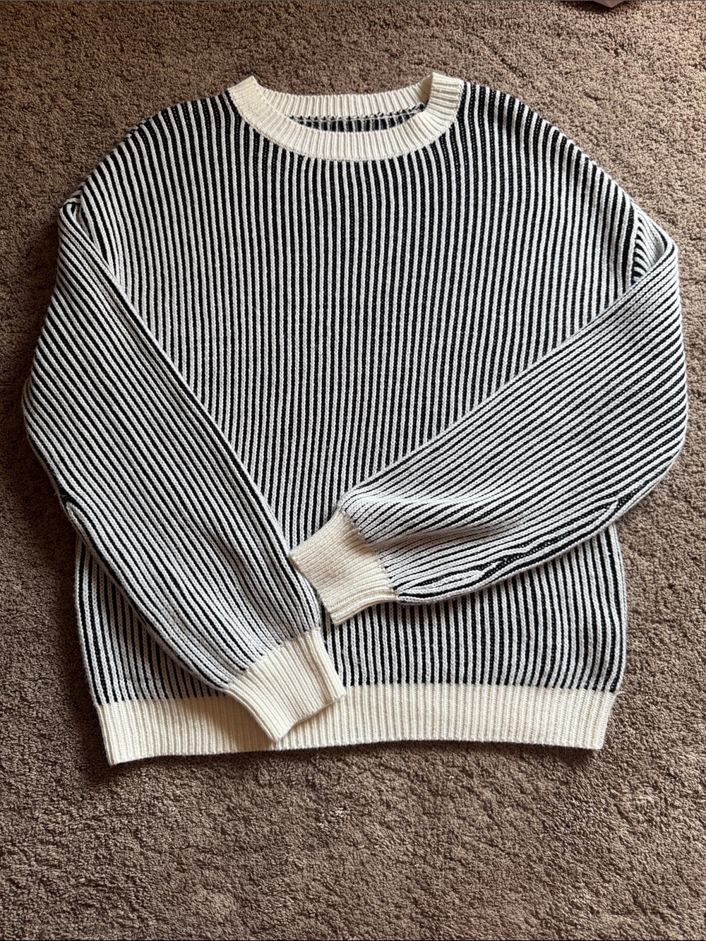 SHEIN Black and White Striped Ribbed Crewneck Sweater - Picture 1 of 2
